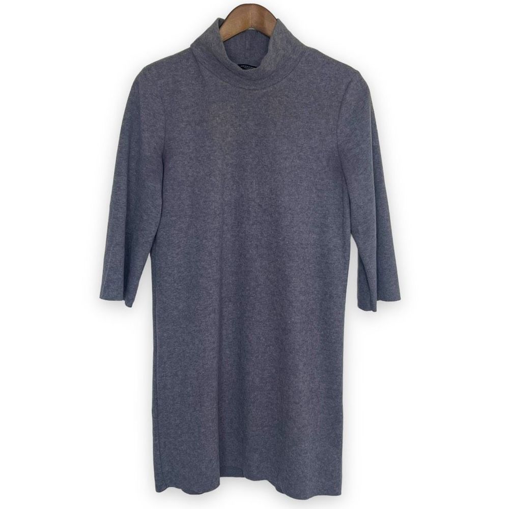 Zara Women's Purple Gray Soft Touch Mock Neck 3/4 Quarter Sleeve Sweater Dress S